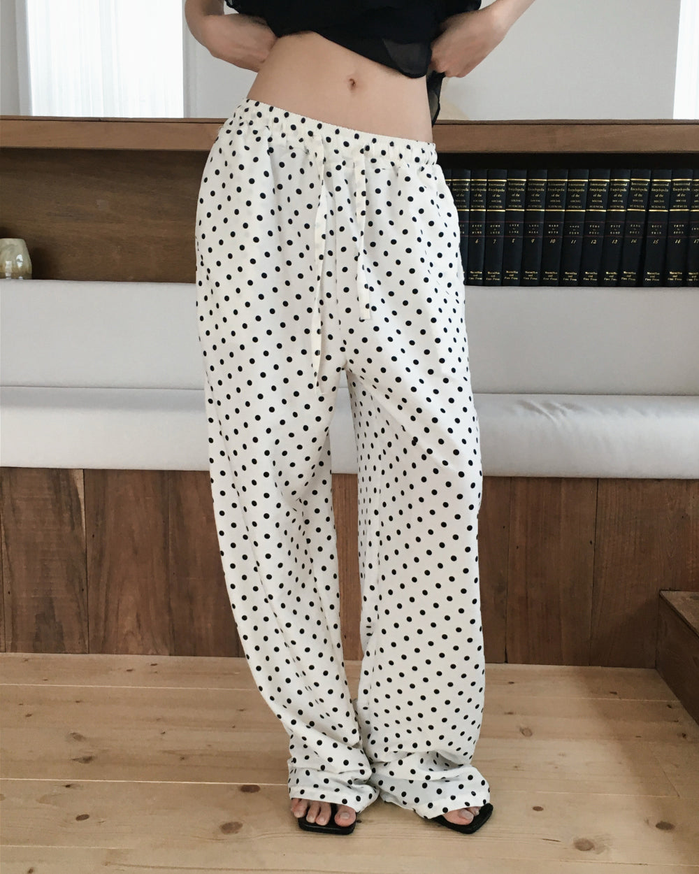 Korean Soft Linen Polka Dot Wide-Leg Pants (Instock)