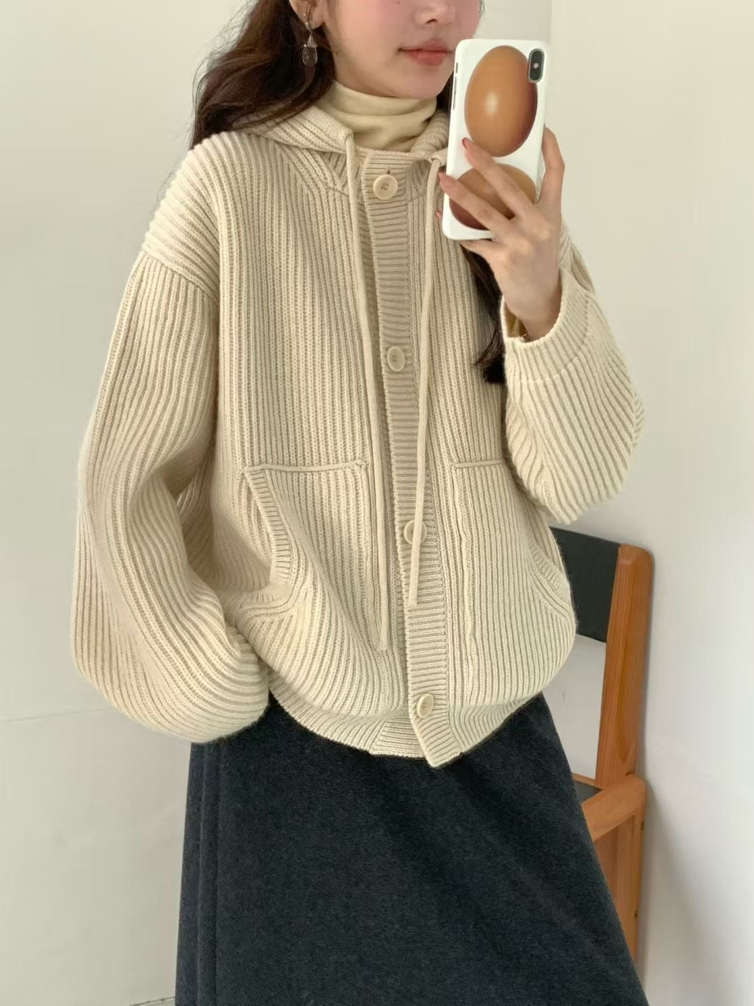 Korean APM Collection EGG Button Up Yellow Hoodie Wool Cardigan (Instock)