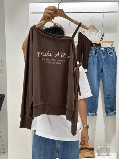 Korean Collection | Off-Shoulder Layered Strap Sweatshirt (Instock)