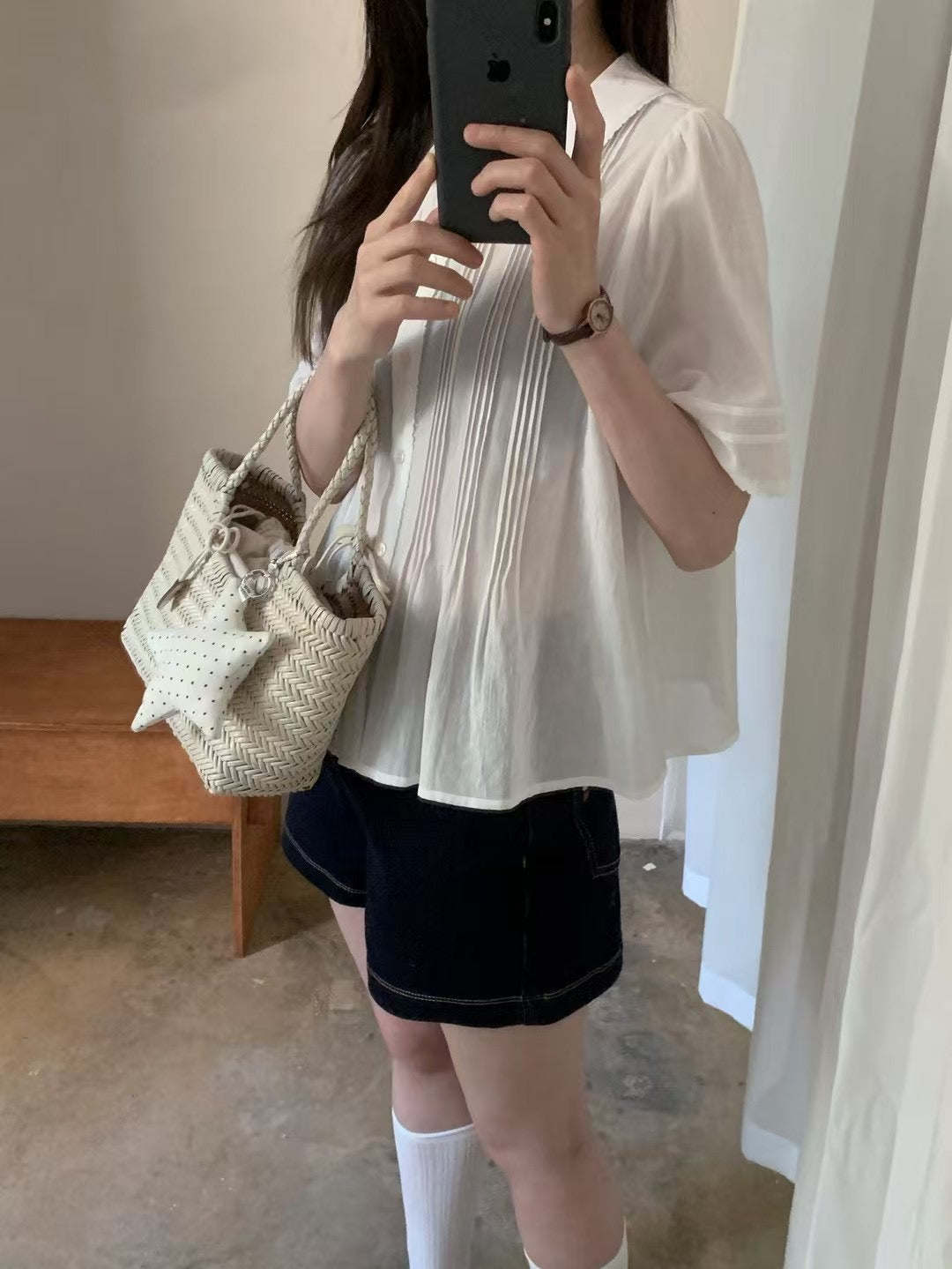 Kelly Designs White Shirt & Denim Shorts (Instock)
