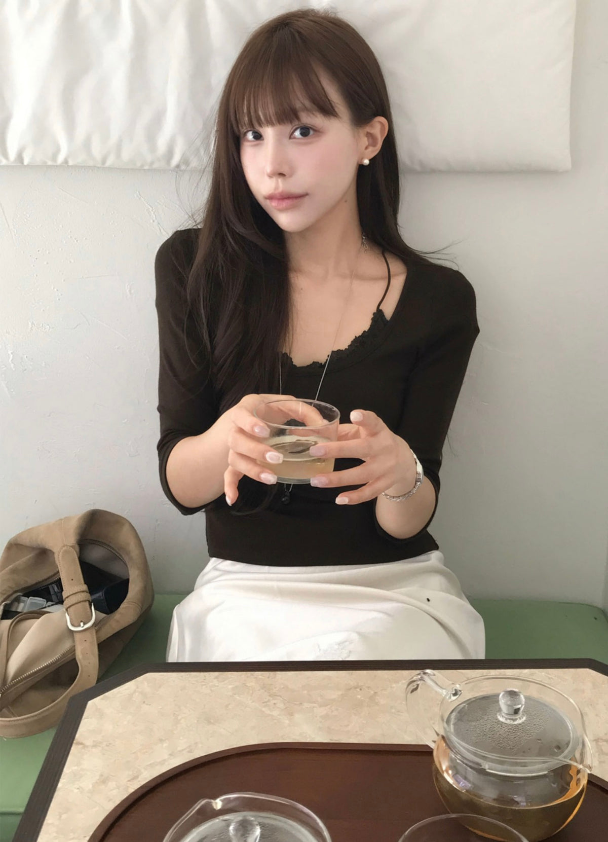 Korean Collection French Lace Layered 3/4 Sleeve Top (Instock)