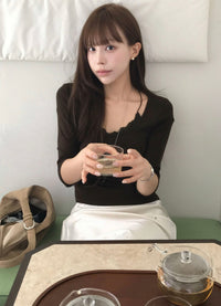 Korean Collection French Lace Layered 3/4 Sleeve Top (Instock)
