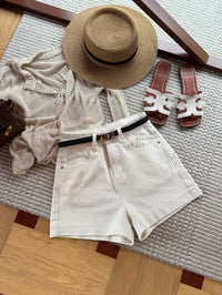Kelly Designs Soft Denim Shorts With Belt -White (Instock)