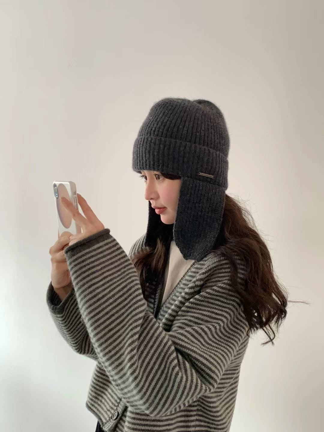 Korean APM Collection EGG Handmade Winter Charcoal Hat (Instock)