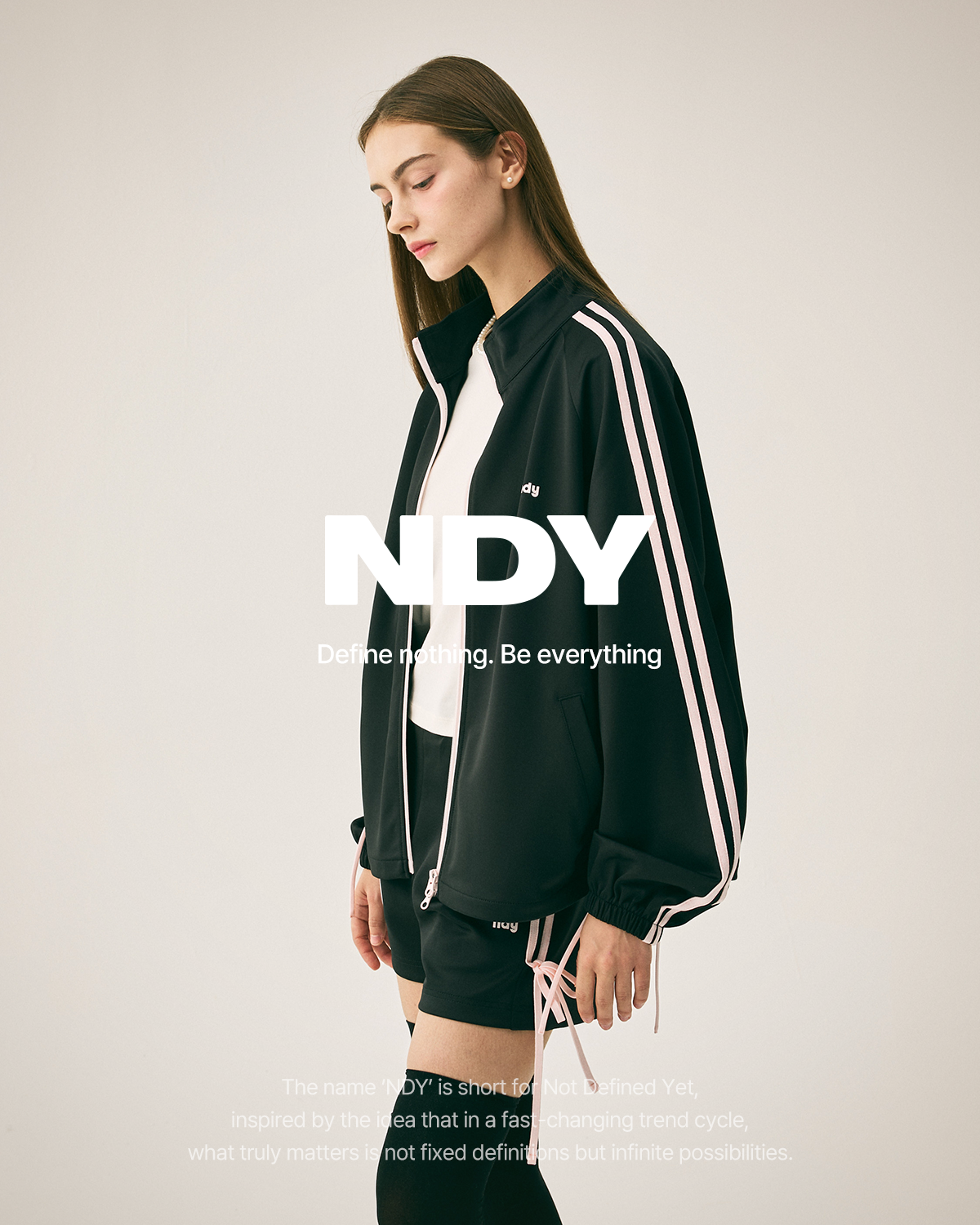 Korean Nerdy Collection 2pcs RIBBON TRACK SHORTS BLACK SET (Instock)