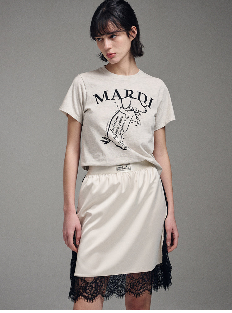 Mardi Mercredi SLIM TSHIRT SWING THE TAIL DDANJI_OATMEAL BLACK (Instock）