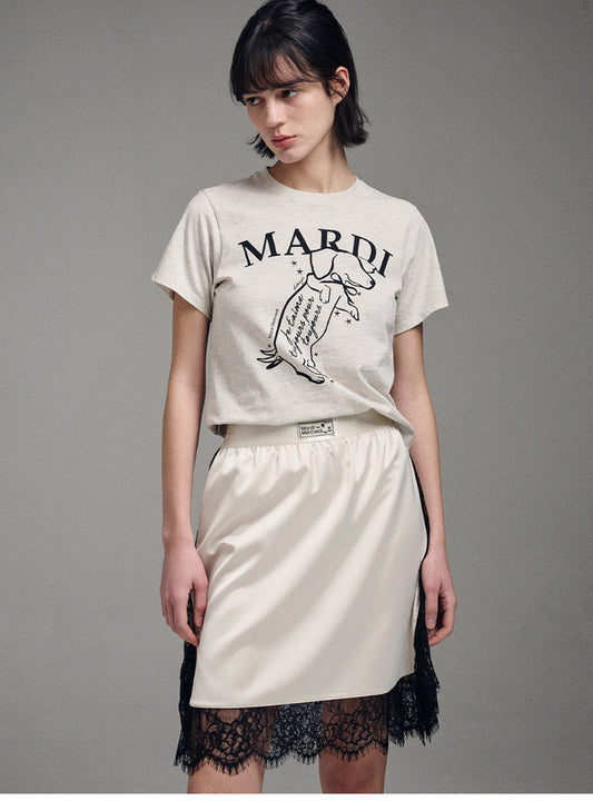 Mardi Mercredi SLIM TSHIRT SWING THE TAIL DDANJI_OATMEAL BLACK (Instock）