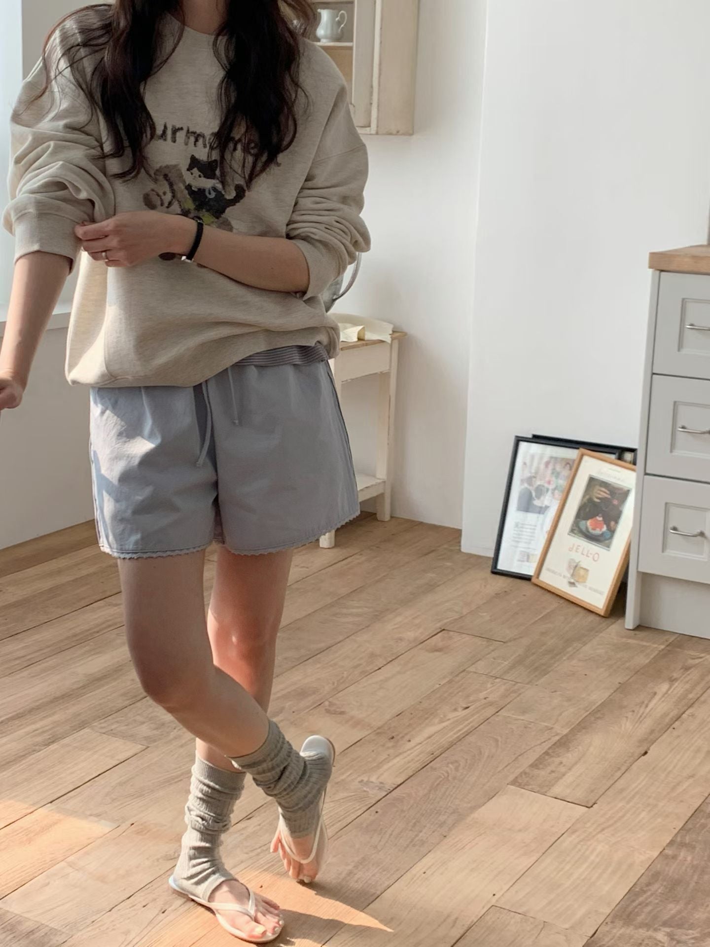 Korean APM Collection Cat Sweater and Blue Shorts (Instock)