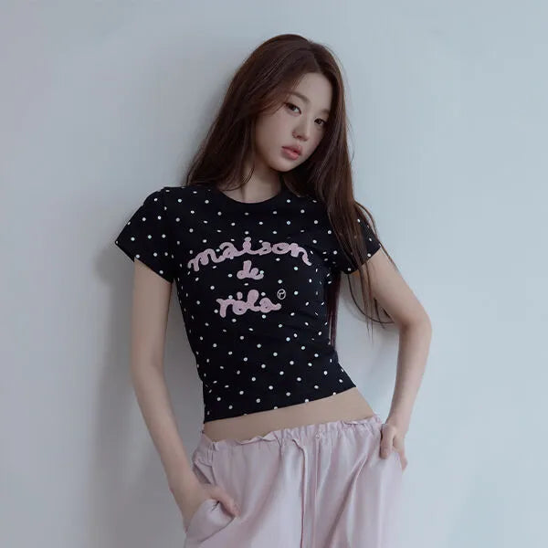 ROLAROLA MAISON DE ROLA EMBROIDERY DOT T-SHIRT BLACK (Instock)
