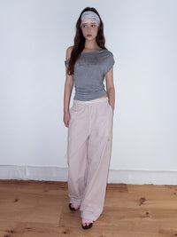 Rolarola LETTERING DRAPE OFF SHOULDER T-SHIRT GRAY (Instock)