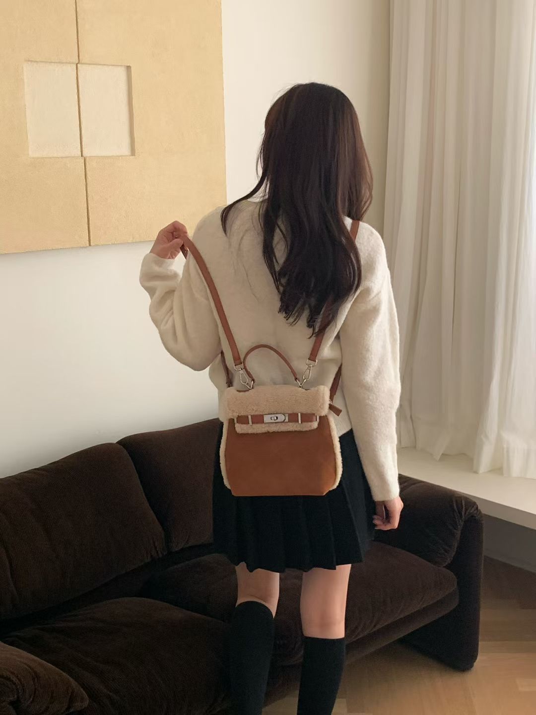 Korean APM Collection Stuffy Two Colors Leather Bag (Instock)