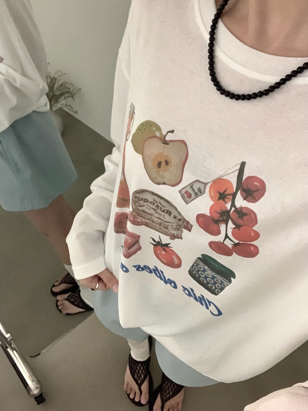 Kelly Designs Casual Graphic Sun Shirt – Groceries Long Sleeve & Blue Shorts (Instock)