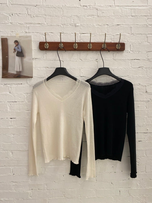 Kelly Designs Black Lace Wool Top (Instock)