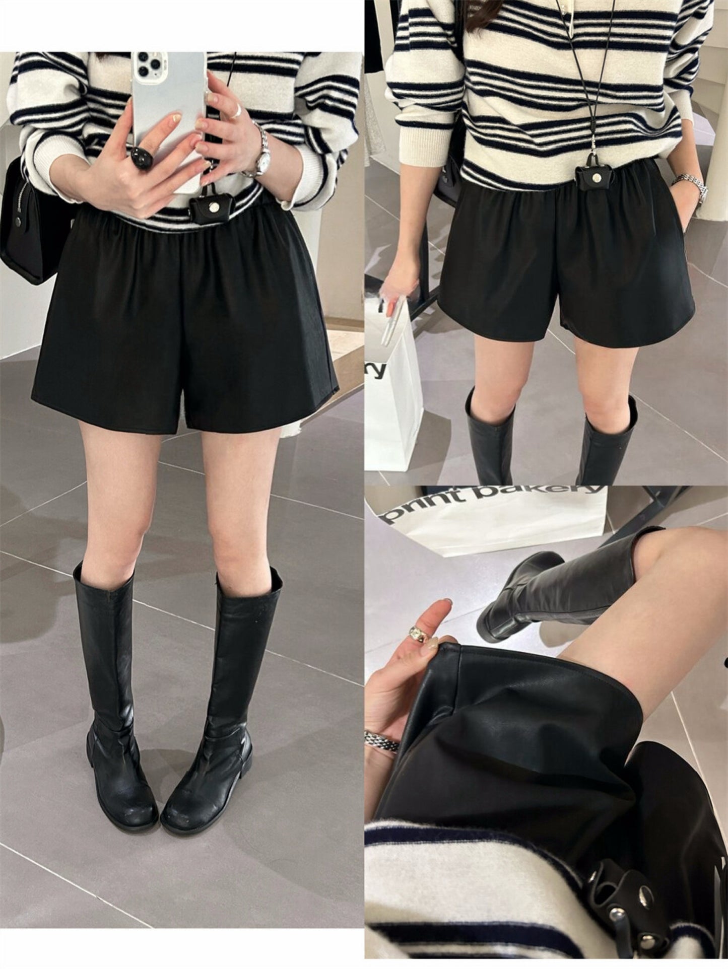 Kelly Designs Trendy 3-Color PU Leather Slim Fit Shorts (Instock)