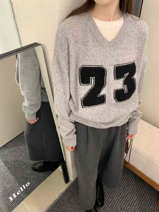 Kelly Designs Numbers V Neck Gray Sweatshirt (Instock)