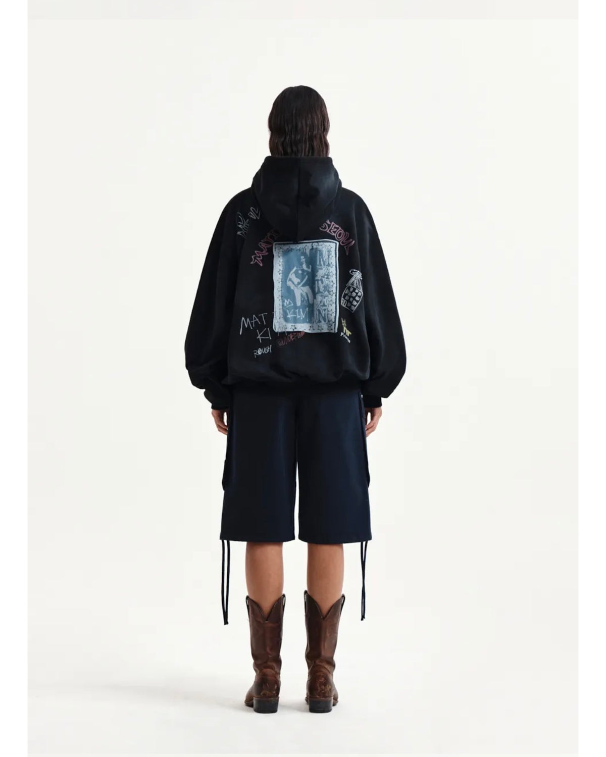 Matin Kim VINTAGE WASHED GRAFFITI HOODY ZIP UP IN Black (Preorder Mid Of October)