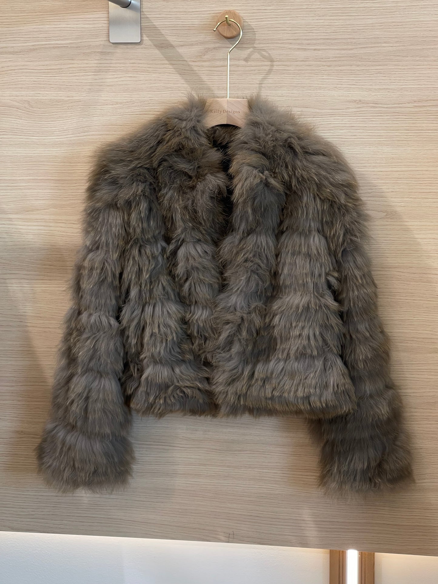 Kelly Designs Brown Fox Fur Coat with Panel Stitch Design(Instock)