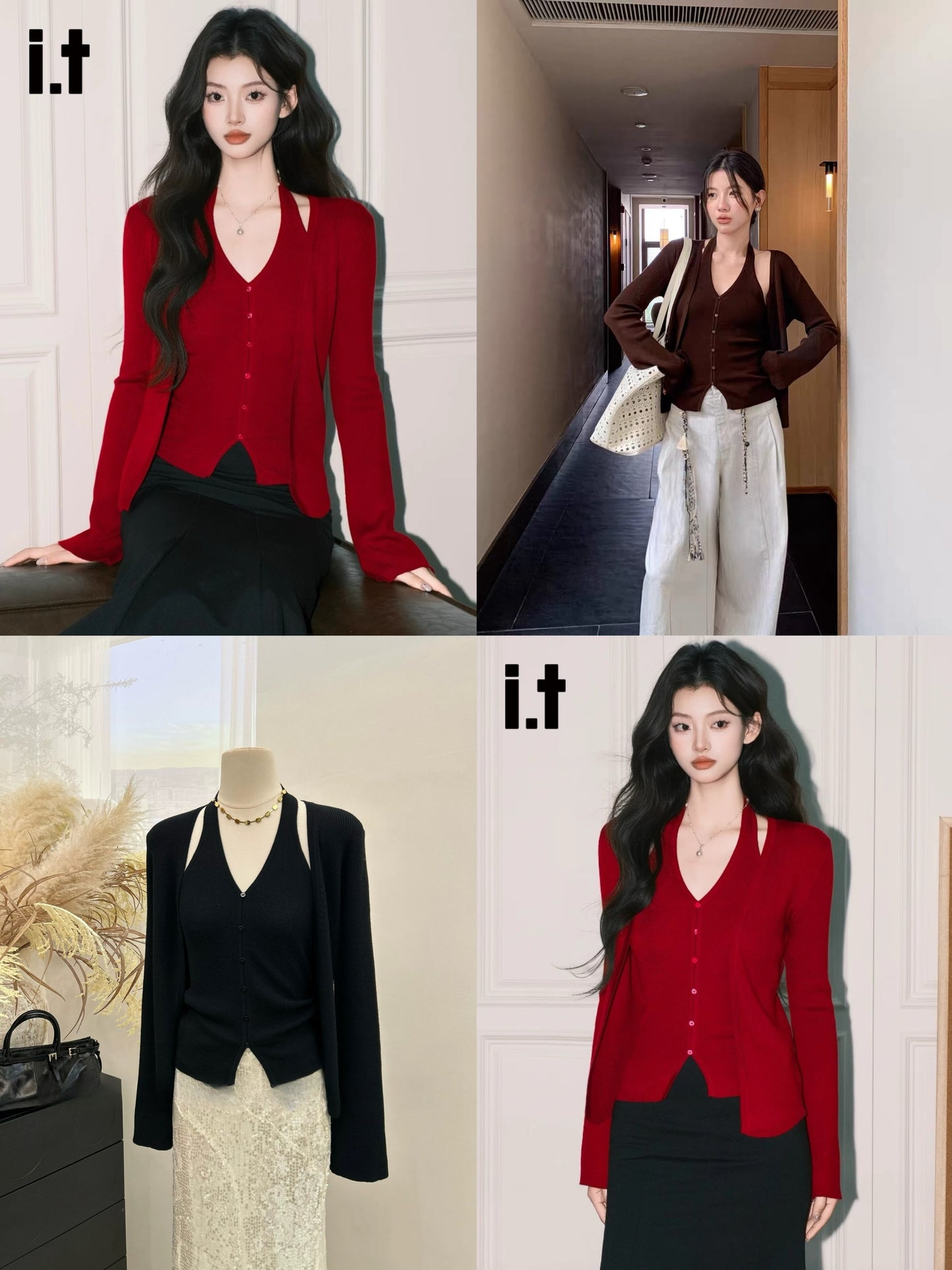 Kelly Designs 2-Piece Knit Set – Halter Knit Tank & Long-Sleeve Cardigan (Instock)