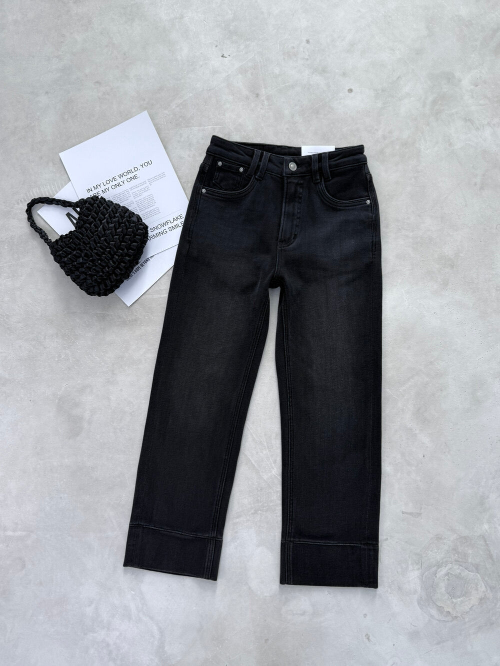 Kelly Designs Fleece-Lined Straight Denim Black Pants(Instock)