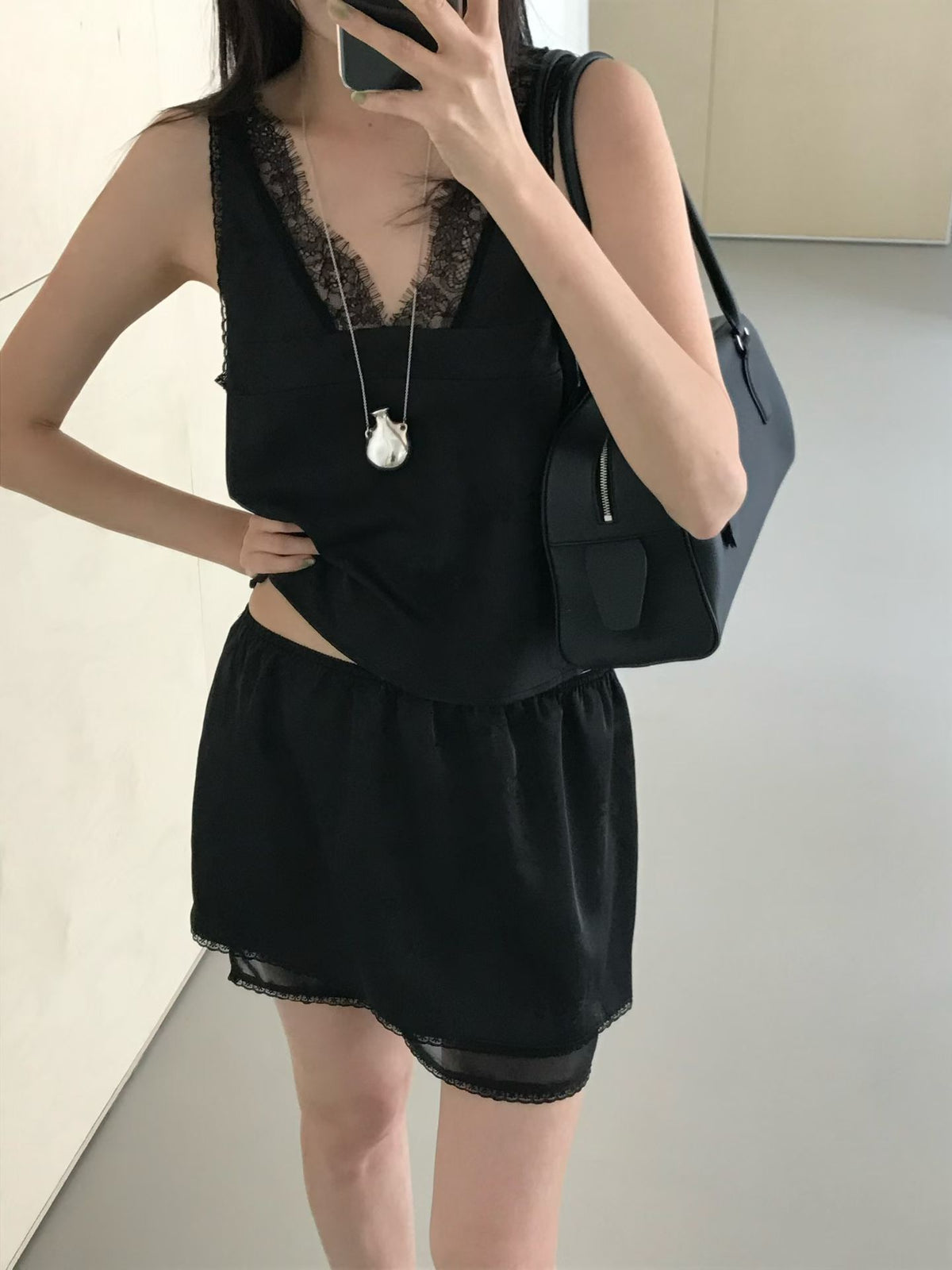 Korean APM Collection Lace Top and Skirt-Black (Instock)