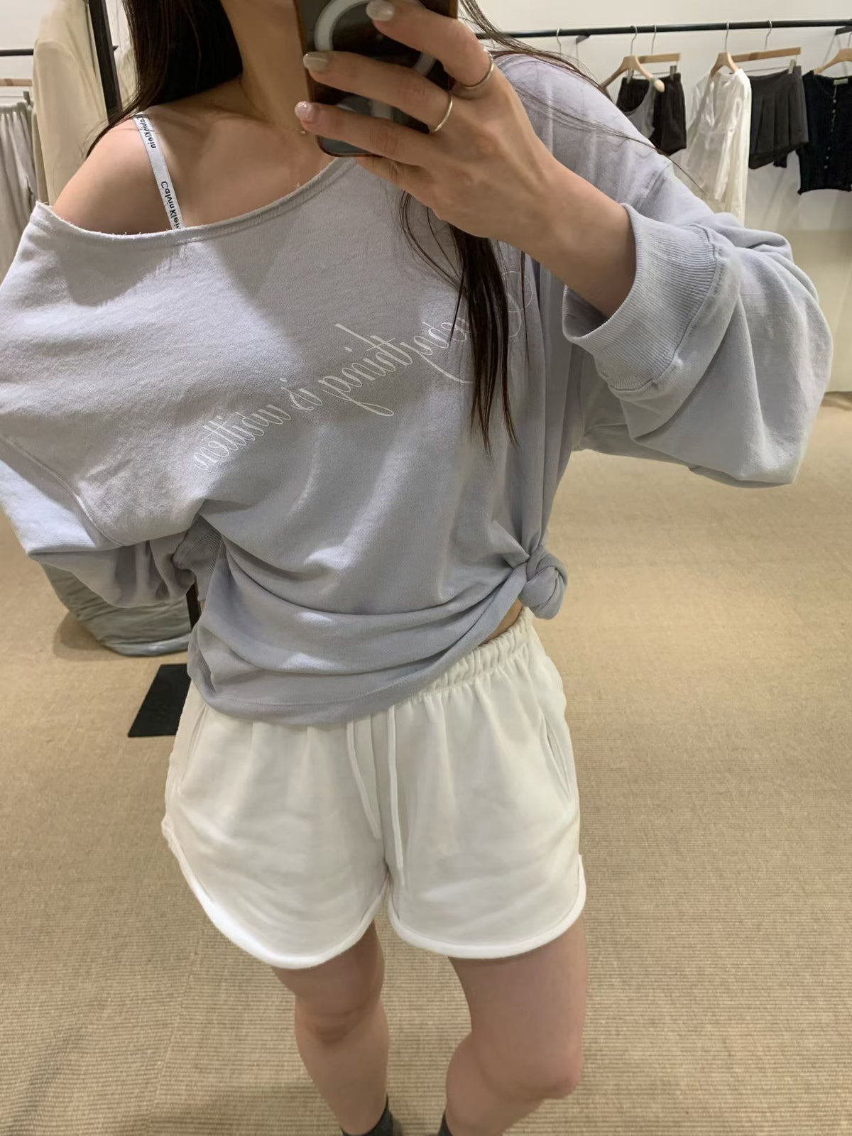 Korean APM vegetable Lettering Wide Neck Long Sleeve Top (Instock)