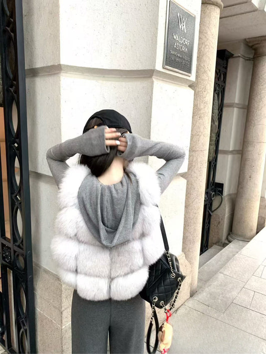 Kelly Designs Fox Fur Vest White Gray Jacket (Instock)