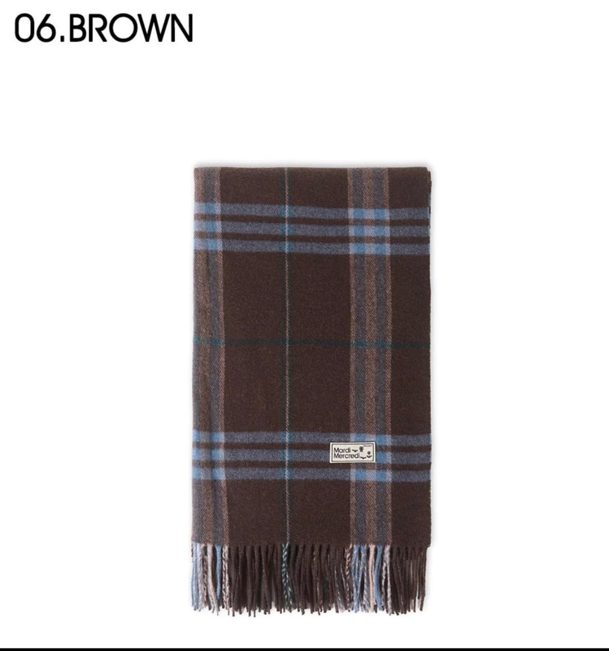 Mardi Mercredi Wool Check Muffler Scarf – Brown/Contain Mardi Gift Box (Instock)