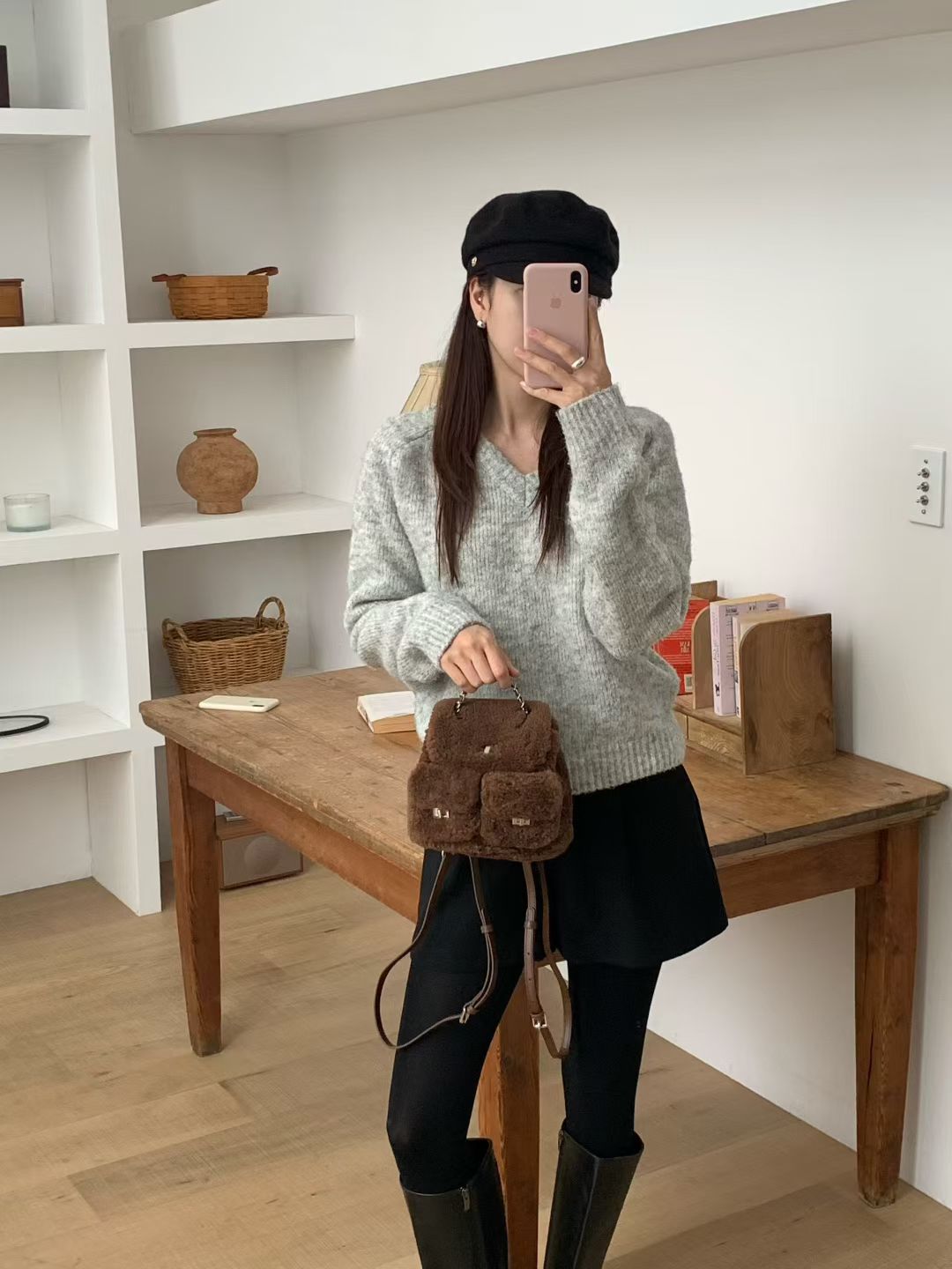 Korean APM Collection Three Colors Shearling Lampwool Backpack(Instock)