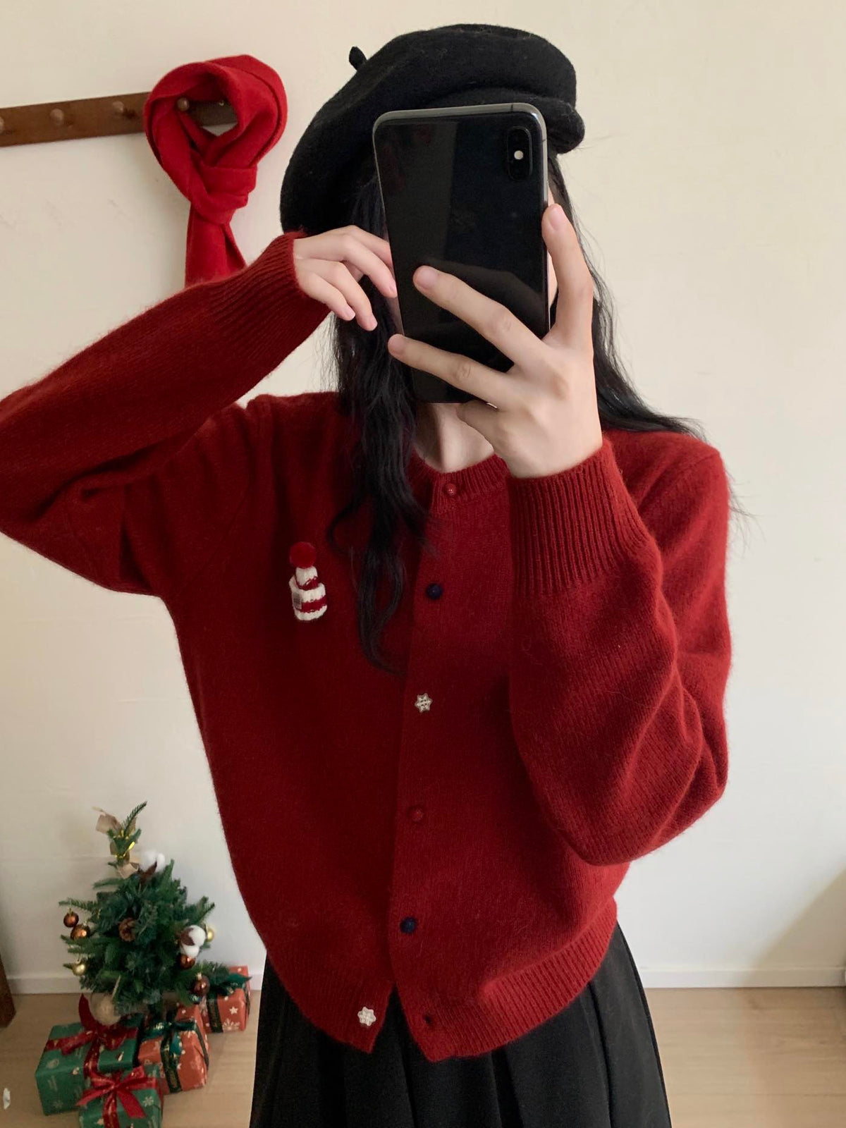 Kelly Designs Holiday Snow Hat Wool Cardigan – Limited Christmas Edition (Instock)