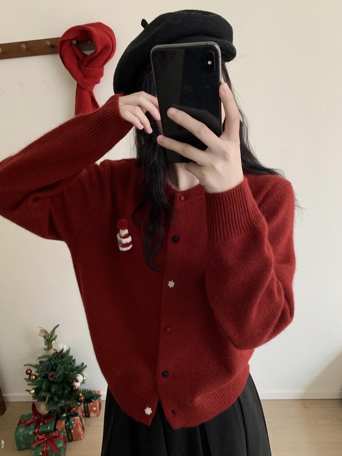 Kelly Designs Holiday Snow Hat Wool Cardigan – Limited Christmas Edition (Instock)