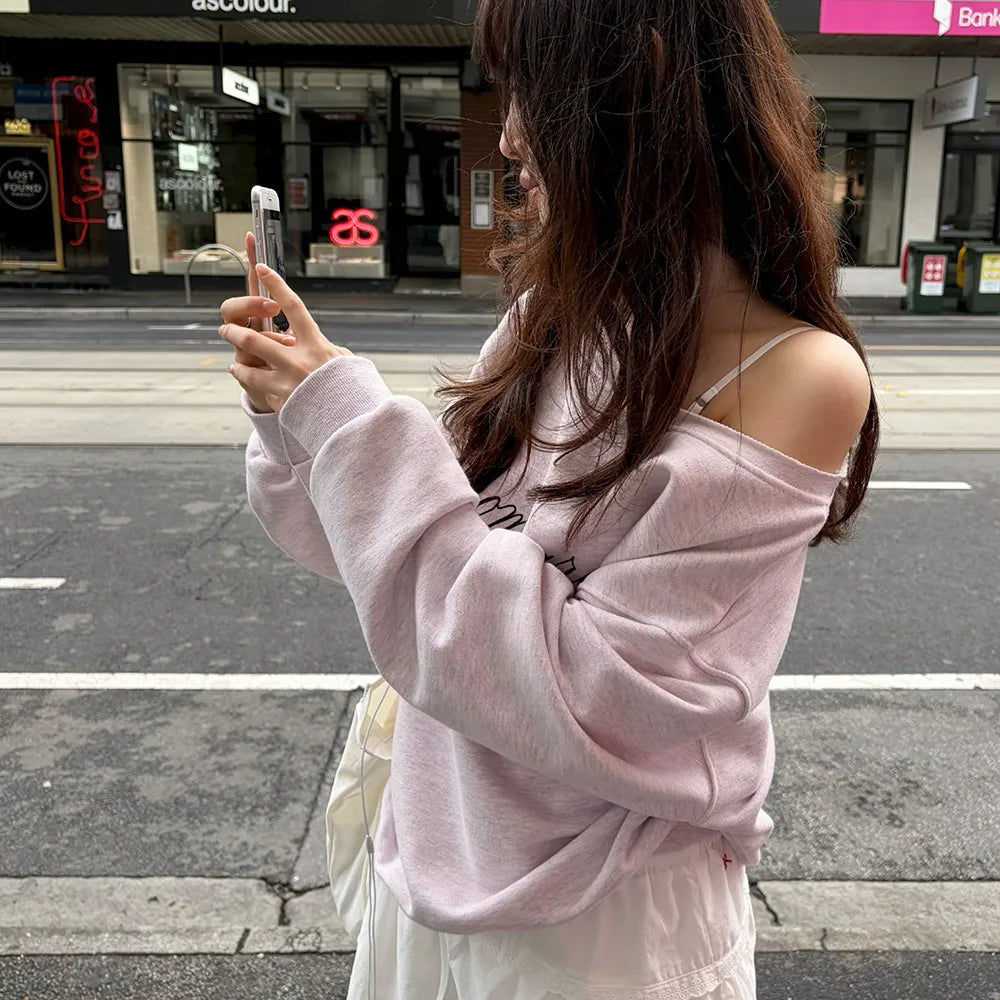 Korean AARAN Cut-Off One Shoulder Sweatshirt (Instock)