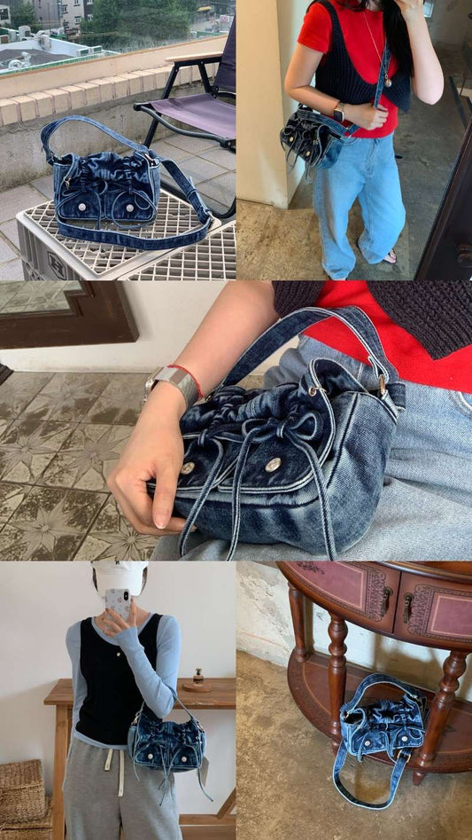 Korean APM Collection Leather Denim Bag (Instock)