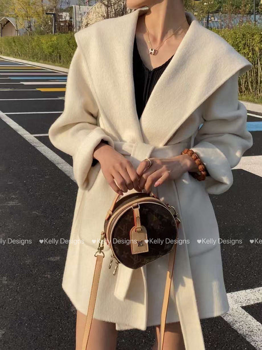 Kelly Designs short hooded wool beige coat (Instock)