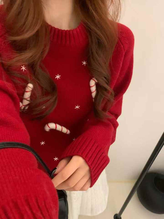 Kelly Designs Christmas Straw Red Wool Sweatshirt (Instock)