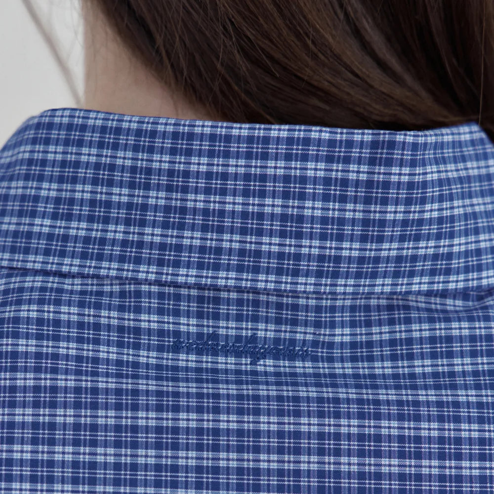 Korean Collection Mellow Check Shirt – Dusty Blue (Instock)