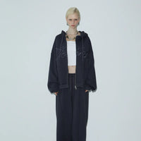 Korean VOONT Lettering Embroidery Zip-Up Charcoal Hoodie (Instock)