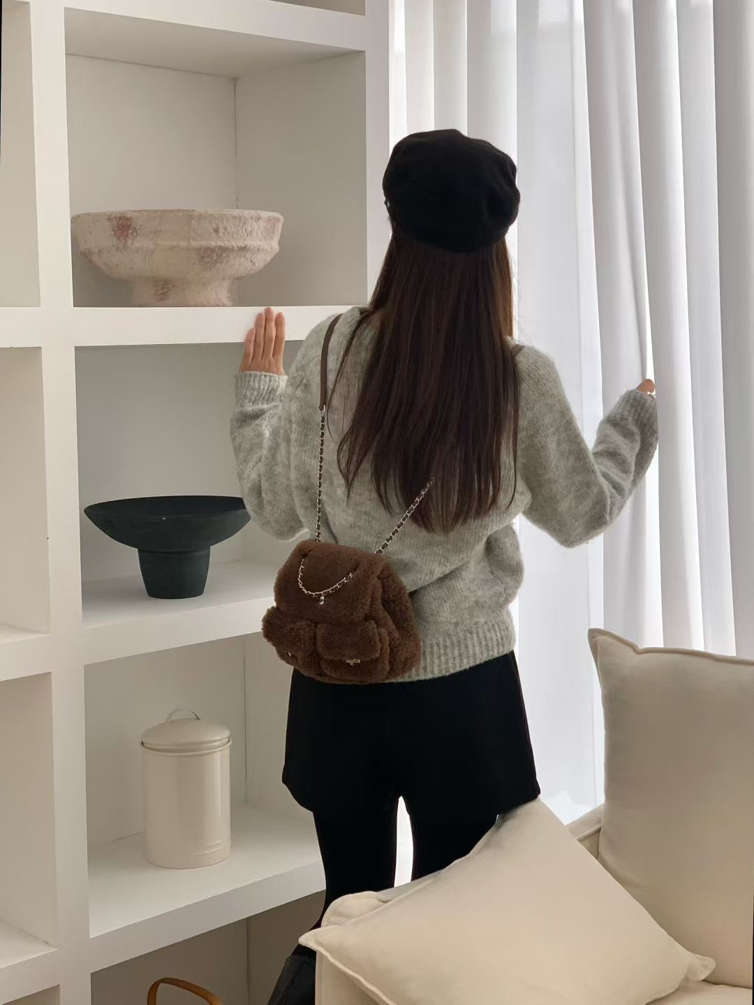 Korean APM Collection Three Colors Shearling Lampwool Backpack(Instock)