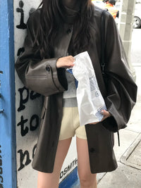 Korean Faux Leather Oversized Jacket  - 2 Colors (Instock)
