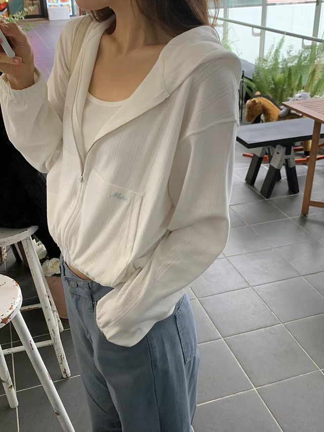 Korean Lightweight Hoodie Zip-Up - Off White (Instock)