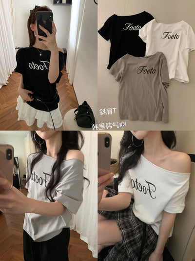 Kelly Designs Off Shoulder Letters Tshirt- 3 Colors (Instock)