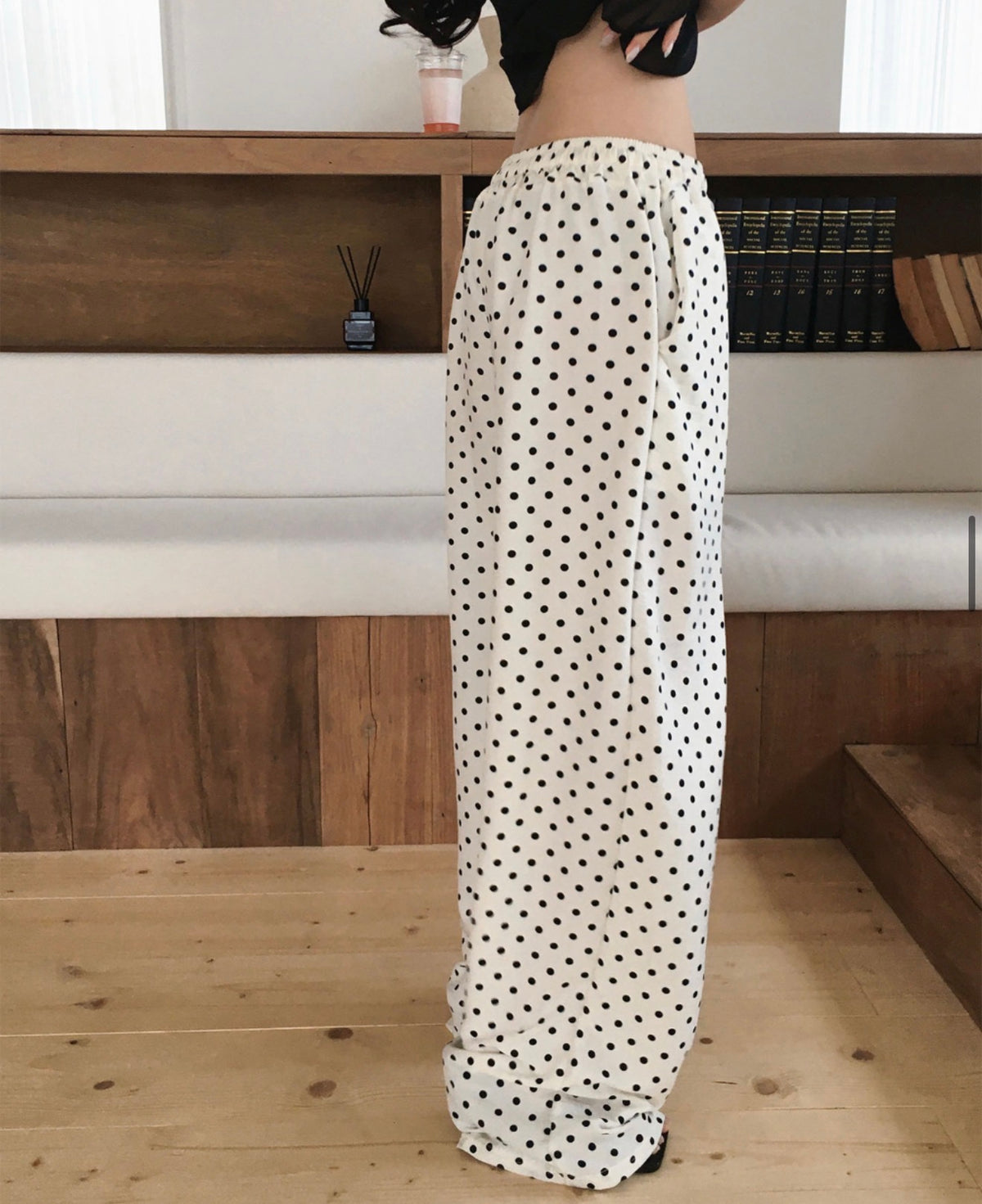 Korean Soft Linen Polka Dot Wide-Leg Pants (Instock)