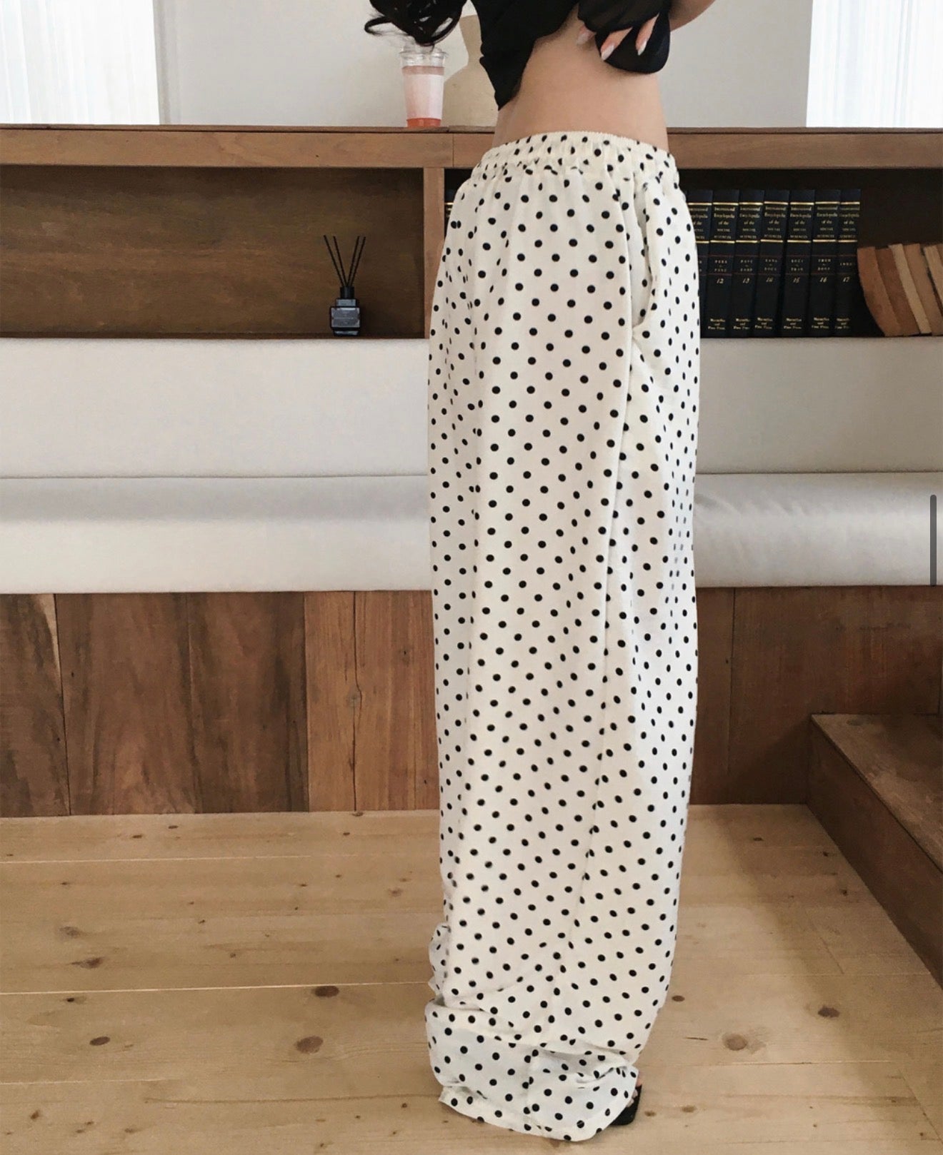 Korean Soft Linen Polka Dot Wide-Leg Pants (Instock)