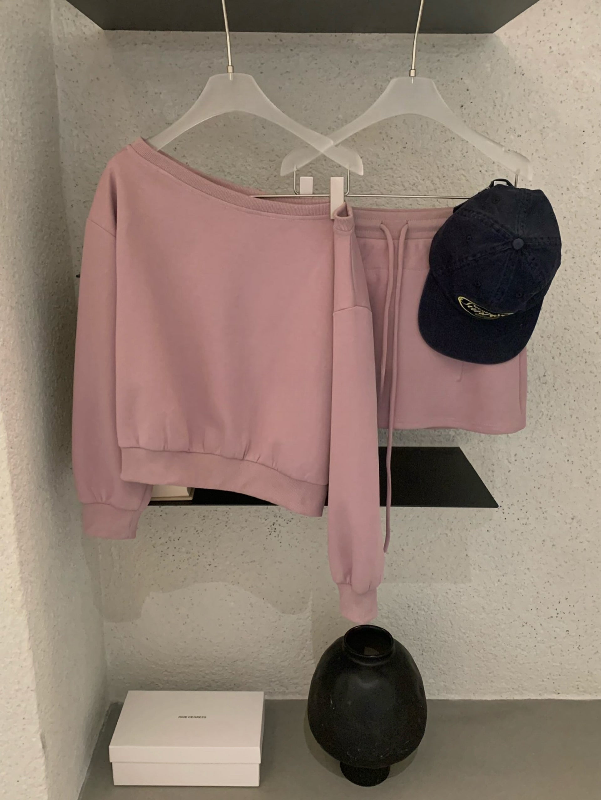Kelly Designs Off-Shoulder Sweatshirt & Shorts Set - Purple/Beige (Instock)
