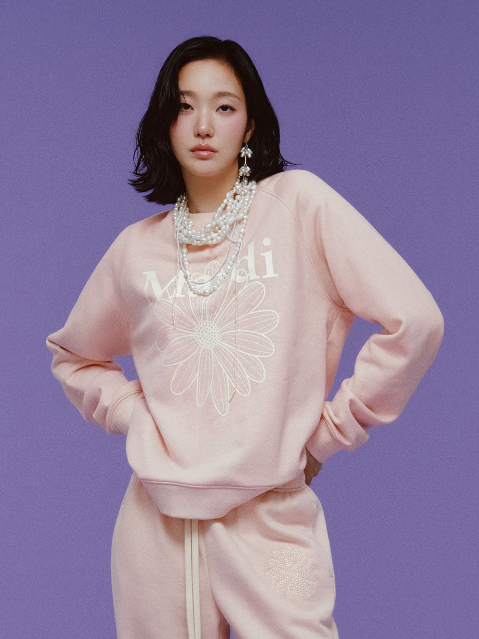 Mardi Mercredi SWEATSHIRT RAGLAN FLOWERMARDI_Pink Ivory (Instock)