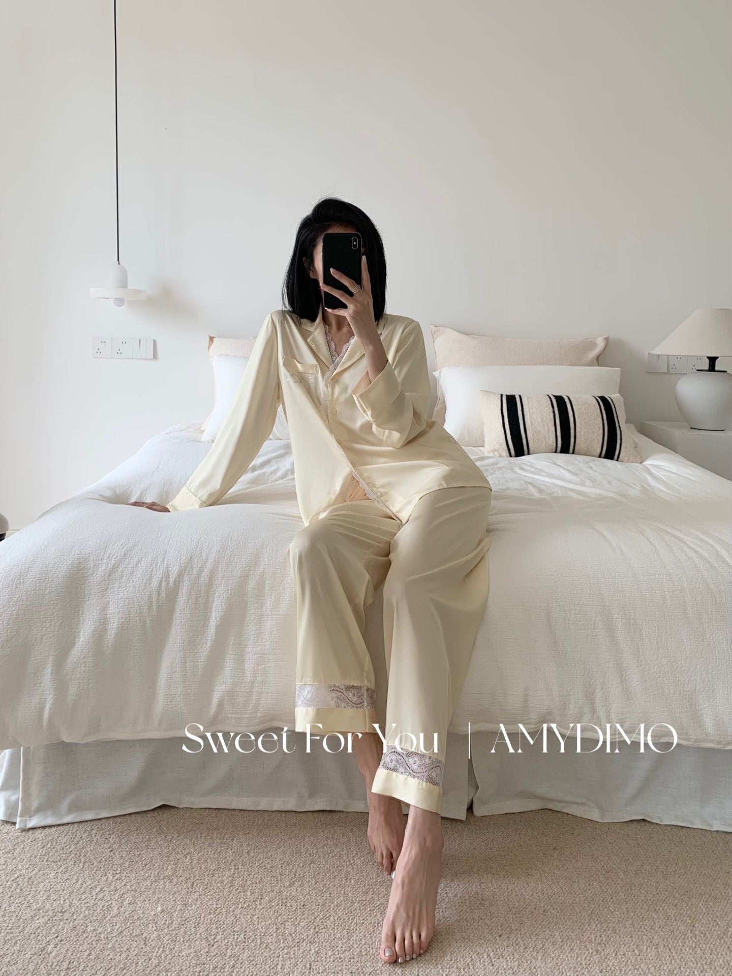 Amydimo Yellow Lace Female Pajama(Preorder)