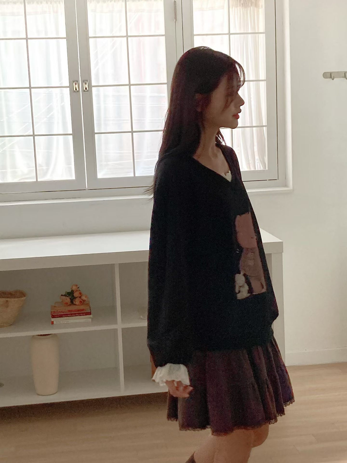 Korean Collection Teddy Bear Lace-Trim Sweatshirt (Instock)
