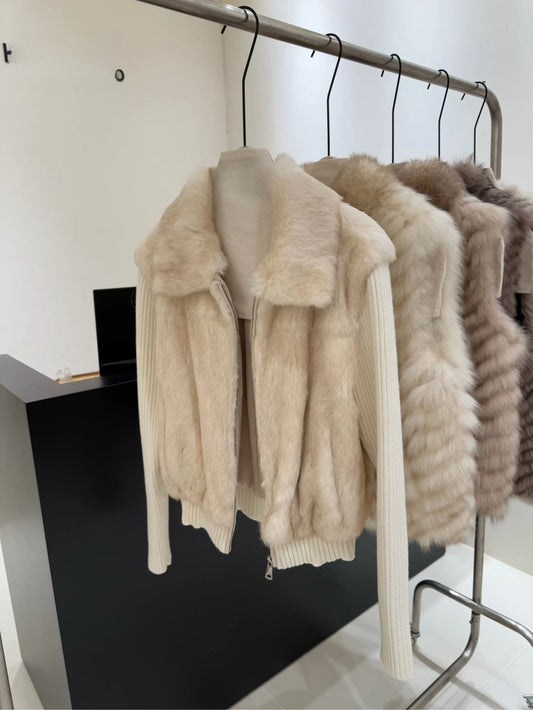 Kelly Designs Rex Rabbit Fur & Knit Panel Jacket – Cream
(Instock)