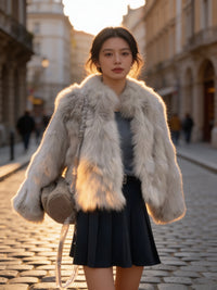 Kelly Designs Natural Fox Fur Grey Purple Jacket (Instock)