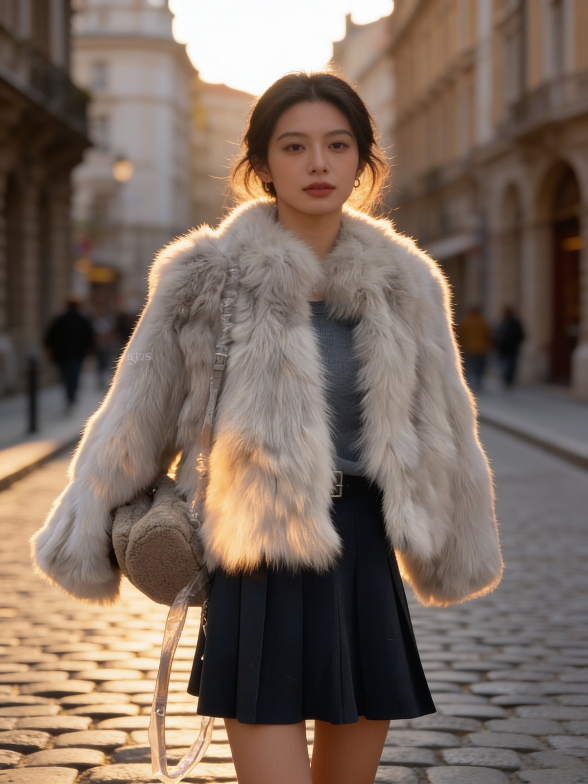 Kelly Designs Natural Fox Fur Grey Purple Jacket (Instock)