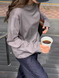 Korean OBJECT 100% Cotton Relaxed Long Sleeve Top (Instock)